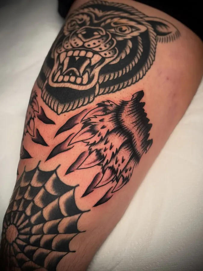 Black traditional tiger tattoo.
