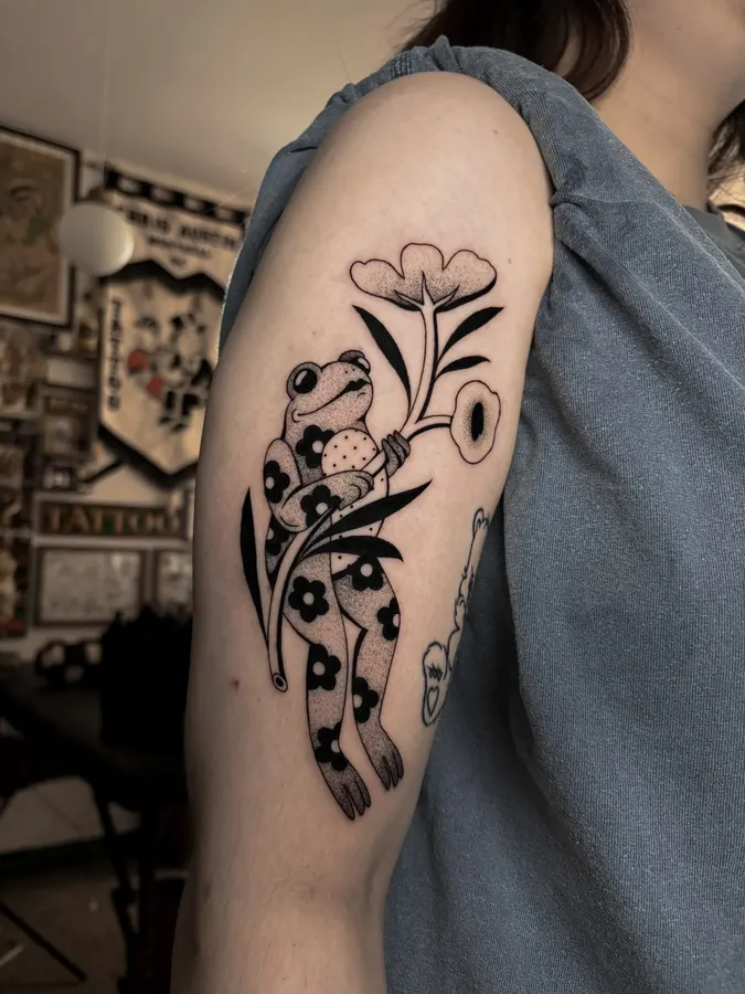 Botanical character rendered in fine lines.